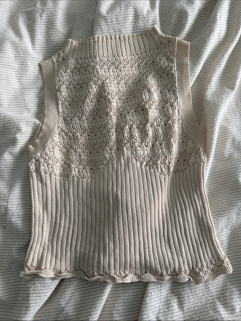 Sage the Label Sleeveless Knit Lace-Panel Top - Cream